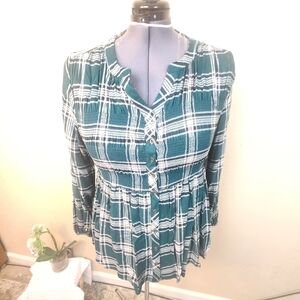 Nuture Westbound Green and White Plaid Blouse 1X NWT (5973)